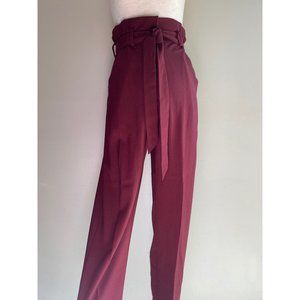 H&M Maroon Oxblood High-Waisted Paperbag Pants